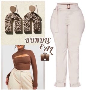 RIBBED BODYSUIT | HIGH WAISTED KHAKIS & EARRING’S BUNDLE DEAL
